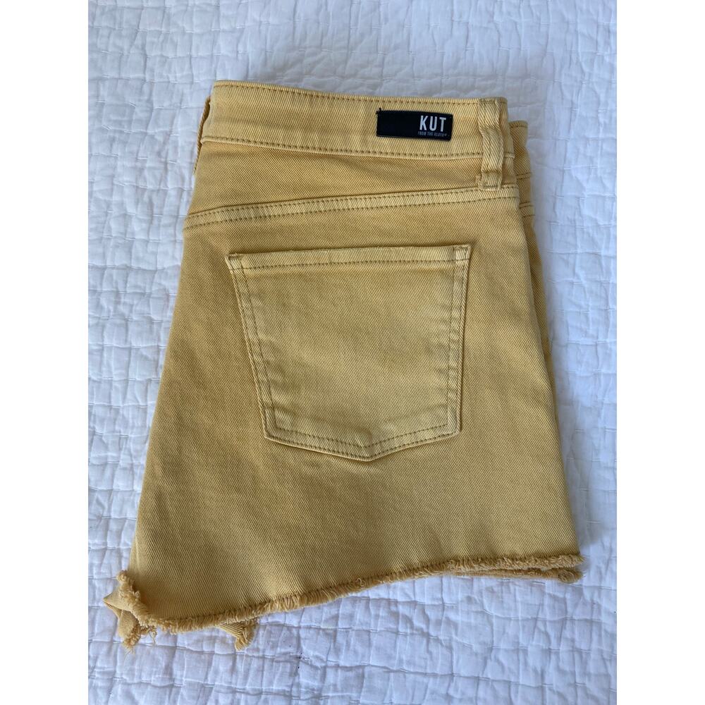 Kut Shorts High Rise Frayed Golden Sun Yellow Jane Hem 5 pocket zip Fly Size 14 - Picture 4 of 13